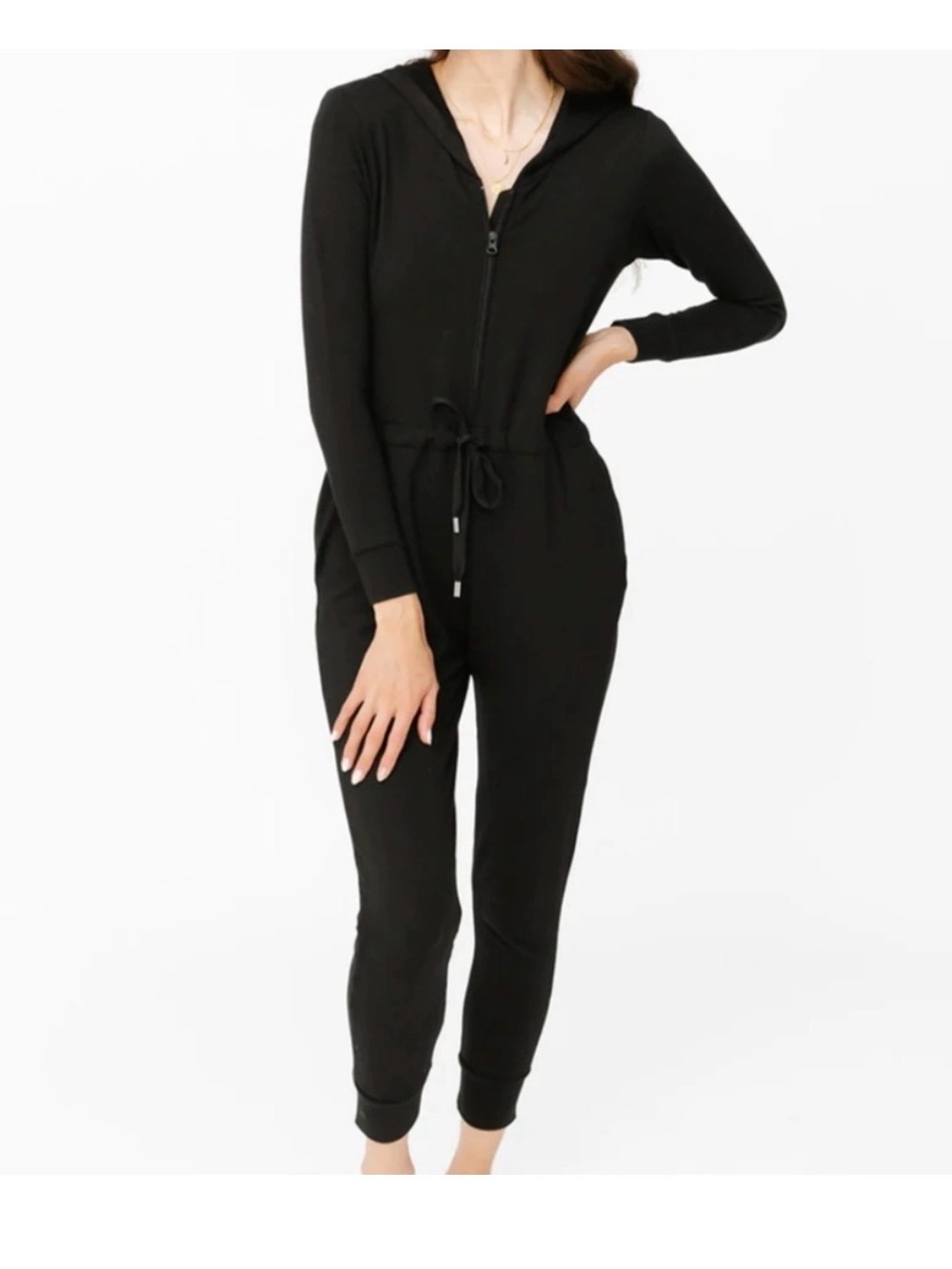 Smash + Tess Black Hooded Zip-Front Jumpsuit